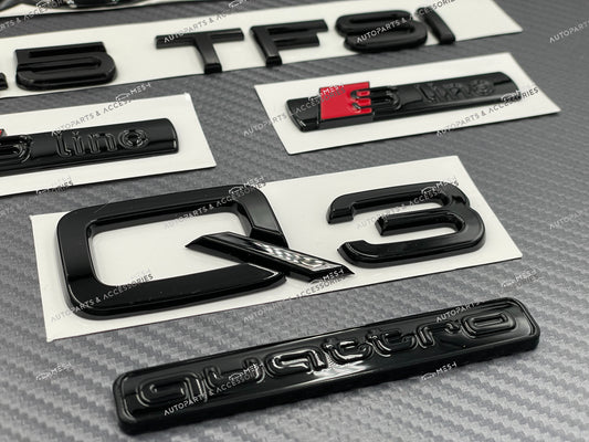 Mesh Autoparts & Accessories Audi Q3 Gloss Black Full Emblem Badge Set