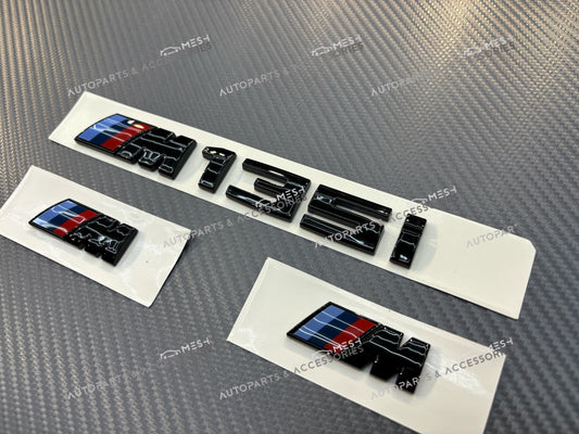 Gloss Black BMW M135i Emblem Set – M Fender & Trunk Badge Kit