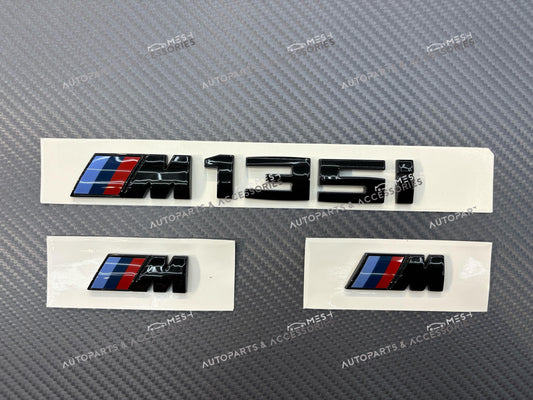 Gloss Black BMW M135i Emblem Set – M Fender & Trunk Badge Kit