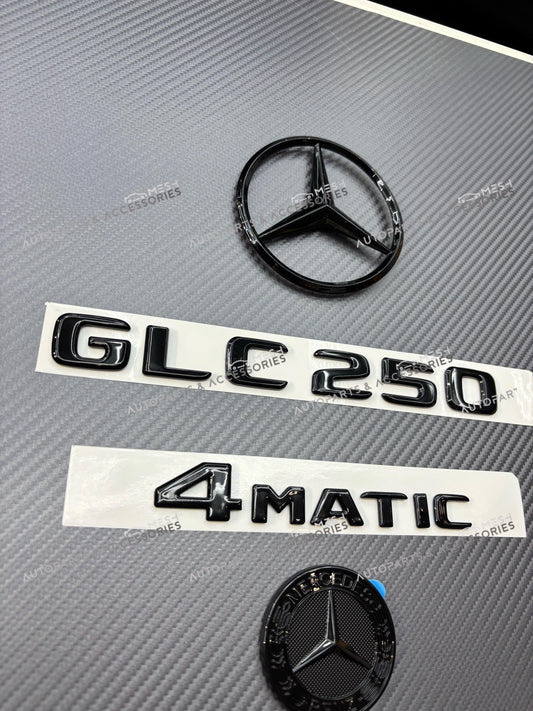 Gloss Black Mercedes-Benz GLC250 AMG 4MATIC Full Emblem Set – Hood, Trunk & Badge Kit for X253