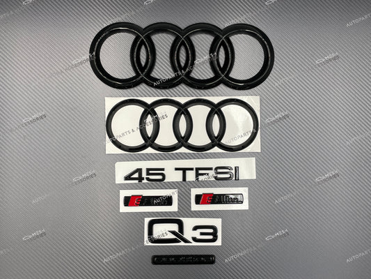 Mesh Autoparts & Accessories Audi Q3 Gloss Black Full Emblem Badge Set