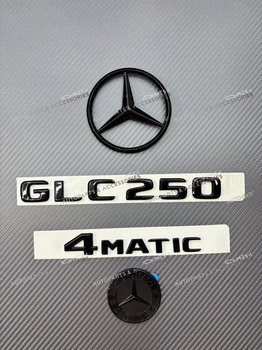 Gloss Black Mercedes-Benz GLC250 AMG 4MATIC Full Emblem Set – Hood, Trunk & Badge Kit for X253